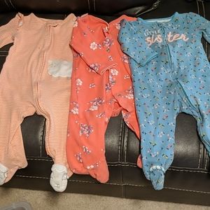 Carter's girls 9 month old footed pajamas lot
